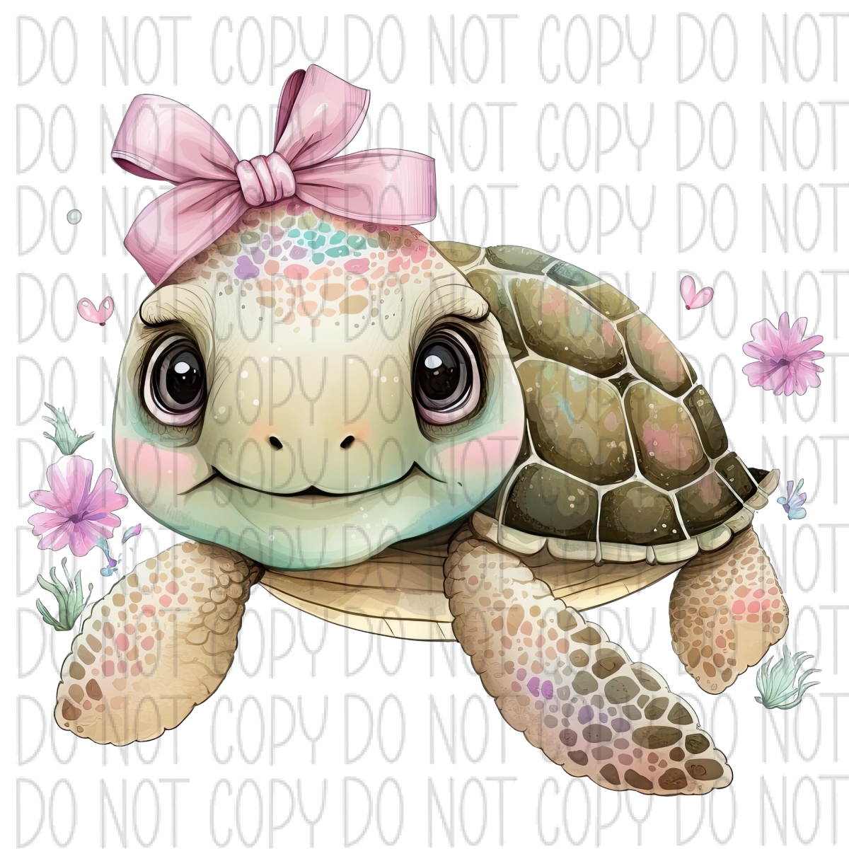 Sea Turtle With Pink Bow Watercolordtf Transfer Dtf Transfers