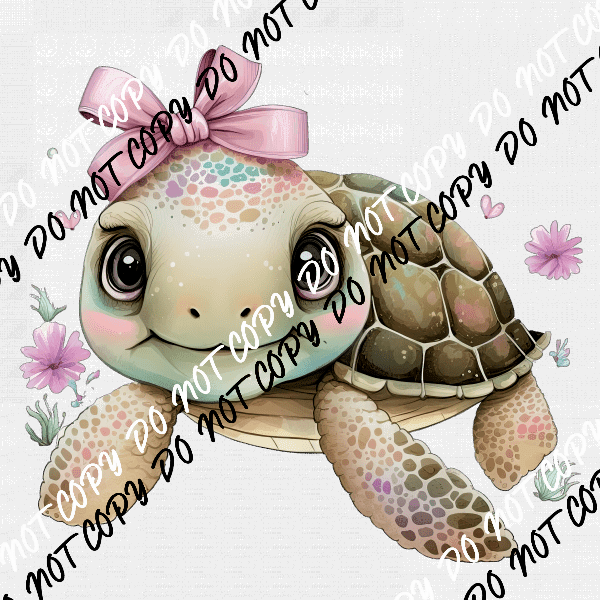 Sea Turtle with Pink Bow WatercolorDTF Transfer - We Print U Press DTF Transfers