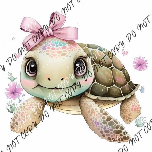 Sea Turtle With Pink Bow Watercolordtf Transfer Dtf Transfers