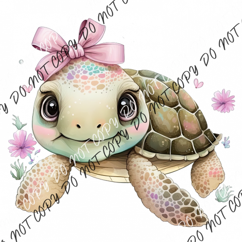 Sea Turtle With Pink Bow Watercolordtf Transfer Dtf Transfers