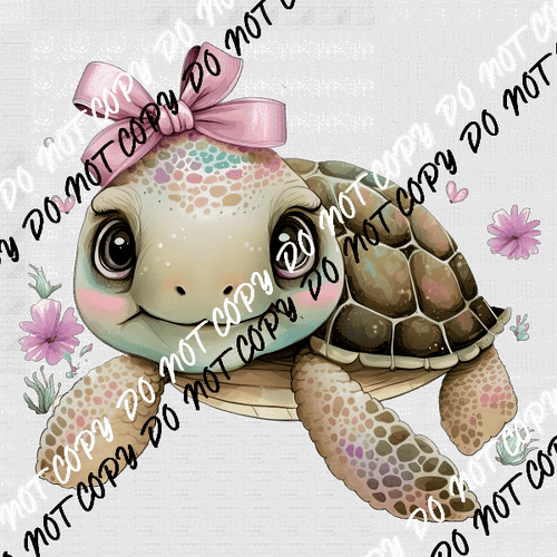 Sea Turtle with Pink Bow WatercolorDTF Transfer - We Print U Press DTF Transfers