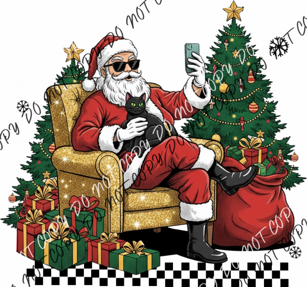 Selfie Santa with Cat DTF Transfer RTP DTF Transfers