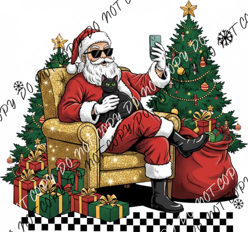 Selfie Santa with Cat DTF Transfer RTP DTF Transfers