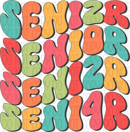 Senior 2024 Colorful Stacked Wavy Text Dtf Transfer (See Color Options) Rtp Transfers