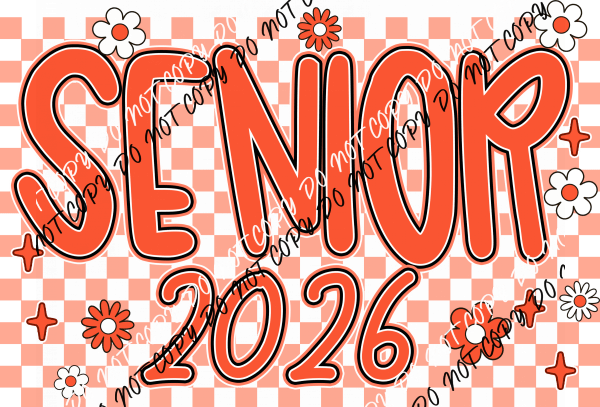 Senior 2026 Floral Checkerboard Orange DTF Transfer - We Print U Press DTF Transfers