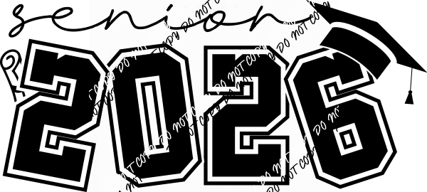 Senior 2026 Grad Cap and Diploma Black Varsity Font DTF Transfer - We Print U Press DTF Transfers