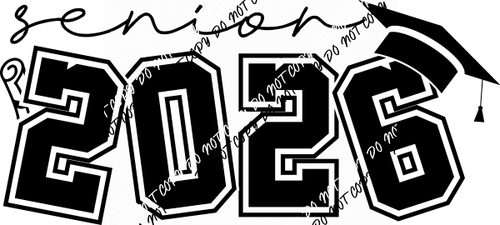 Senior 2026 Grad Cap and Diploma Black Varsity Font DTF Transfer - We Print U Press DTF Transfers