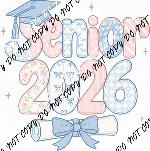 Senior 2026 Graduation Pastel with Bow and Diploma DTF Transfer - We Print U Press DTF Transfers