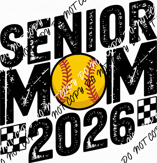 Senior Mom Softball 2026 Checkerboard DTF Transfer - We Print U Press DTF Transfers