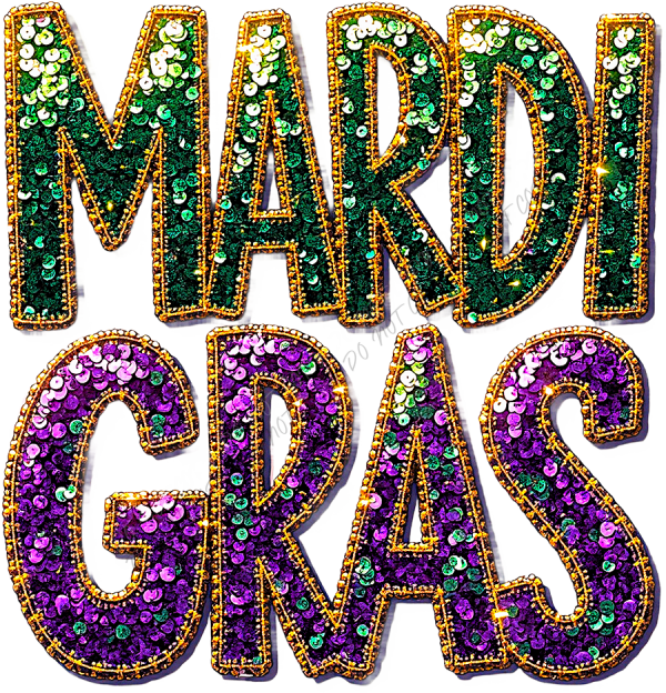 Sequin Mardi Gras DTF Transfer RTP DTF Transfers