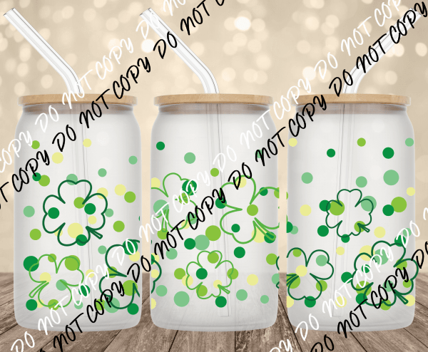 Shamrock and polka dots UV transfer for 16 oz Glass Can - We Print U Press DTF Transfers