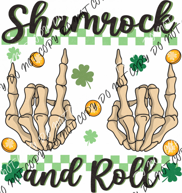 Shamrock And Roll Skeleton Hands Dtf Transfer