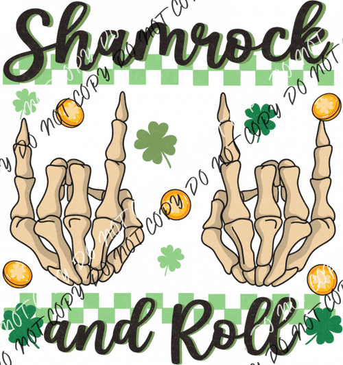 Shamrock And Roll Skeleton Hands Dtf Transfer