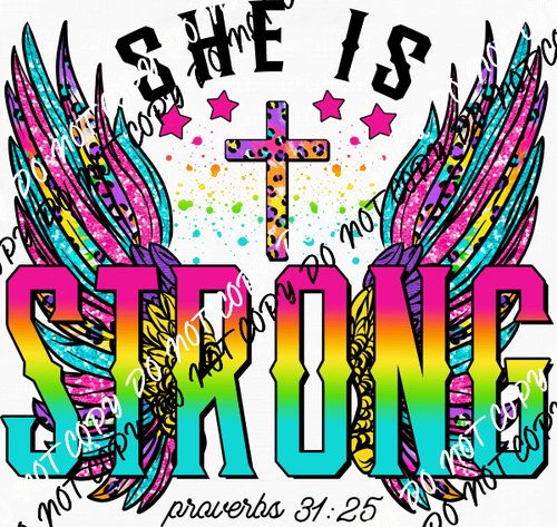 She Is Strong Colorful Wings DTF Transfer - We Print U Press DTF Transfers