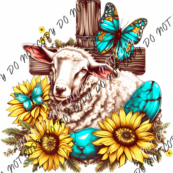 Sheep With Cross And Sunflowers Dtf Transfer Rtp Transfers