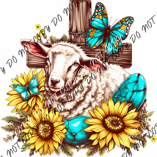 Sheep With Cross And Sunflowers Dtf Transfer Rtp Transfers