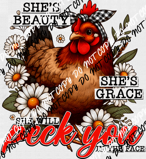 She's Beauty She's Grace Hen with Bandana and Daisies DTF Transfer - We Print U Press DTF Transfers