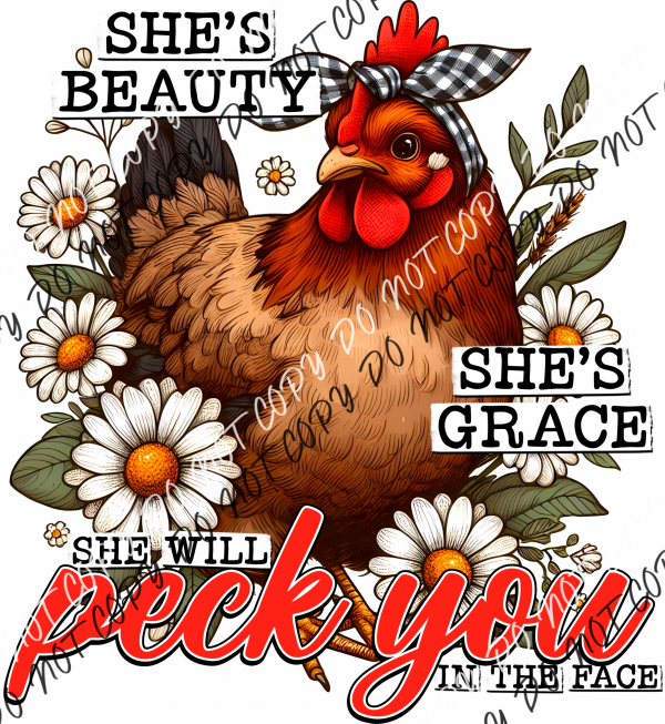 She’s Beauty Grace Hen With Bandana And Daisies Dtf Transfer Rtp Transfers