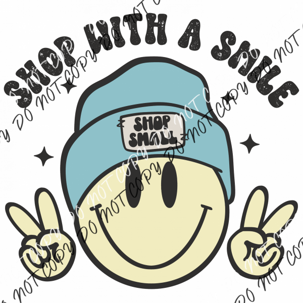 Shop With A Smile Blue Hat Smiley Dtf Transfer