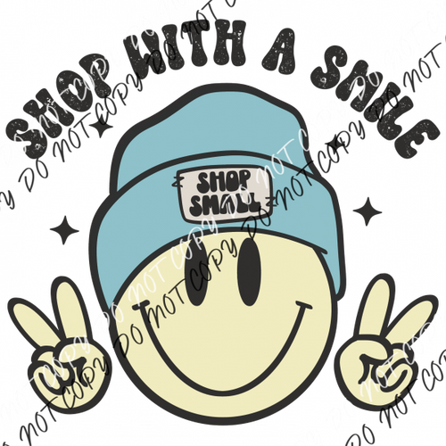 Shop With A Smile Blue Hat Smiley Dtf Transfer