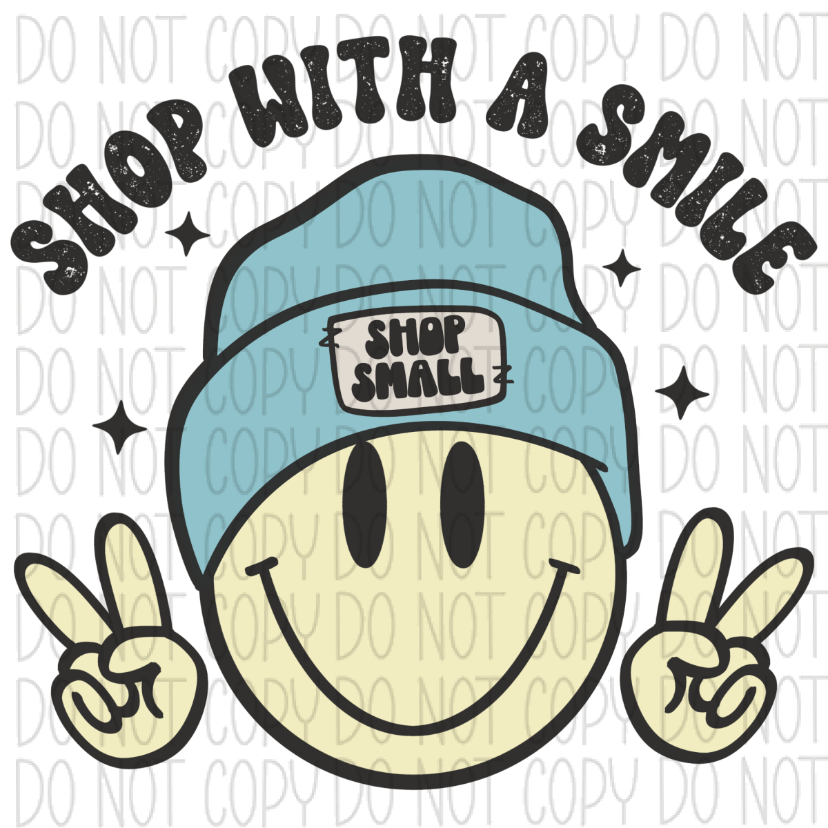 Shop With A Smile Blue Hat Smiley Dtf Transfer