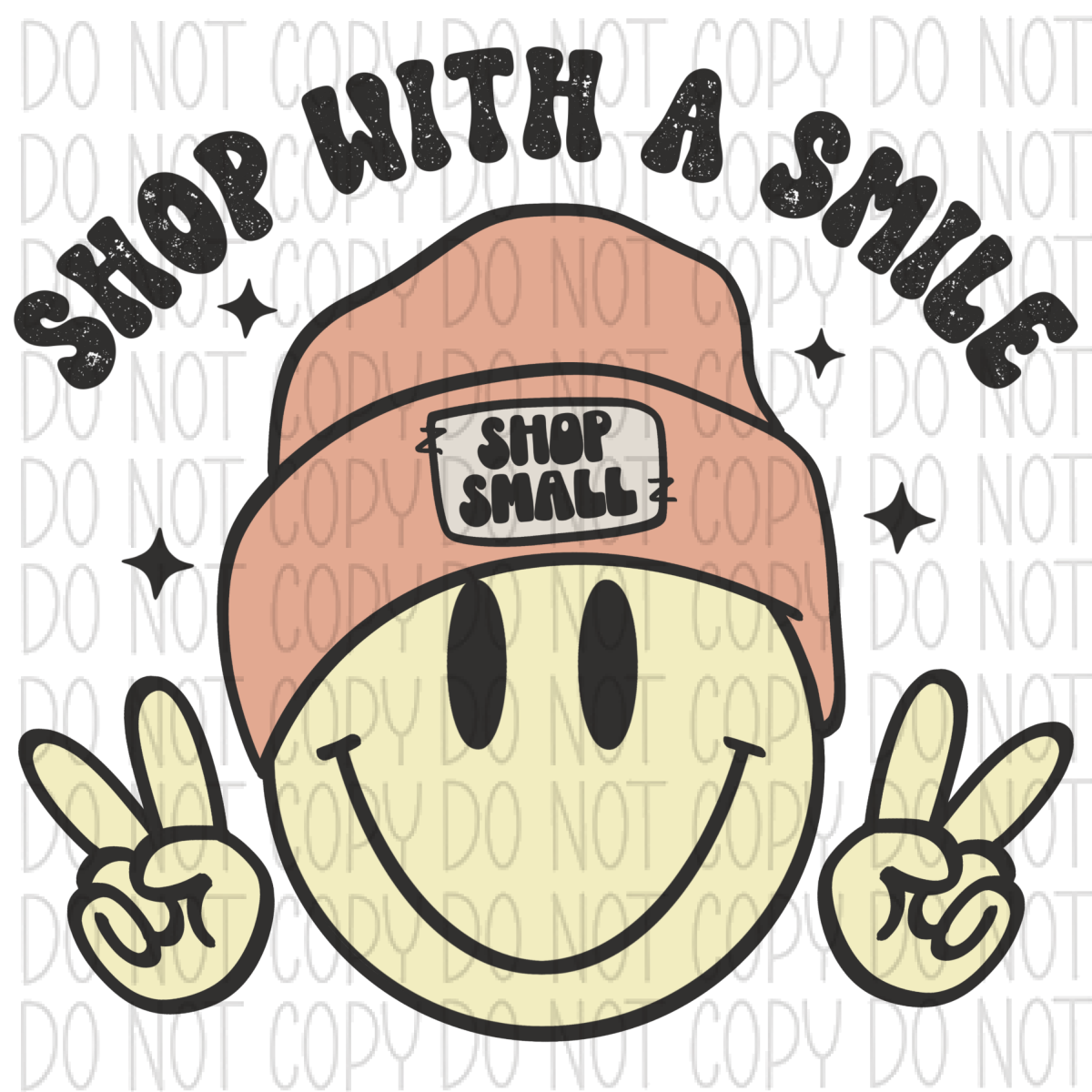 Shop With A Smile Peach Hat Smiley Dtf Transfer