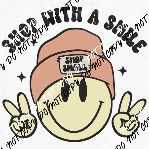 Shop With a Smile Peach Hat Smiley DTF Transfer - We Print U Press DTF Transfers