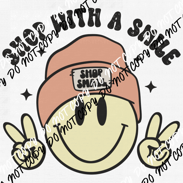 Shop With a Smile Peach Hat Smiley DTF Transfer - We Print U Press DTF Transfers
