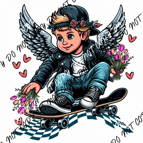 Skateboard Angel Boy DTF Transfer - We Print U Press DTF Transfers