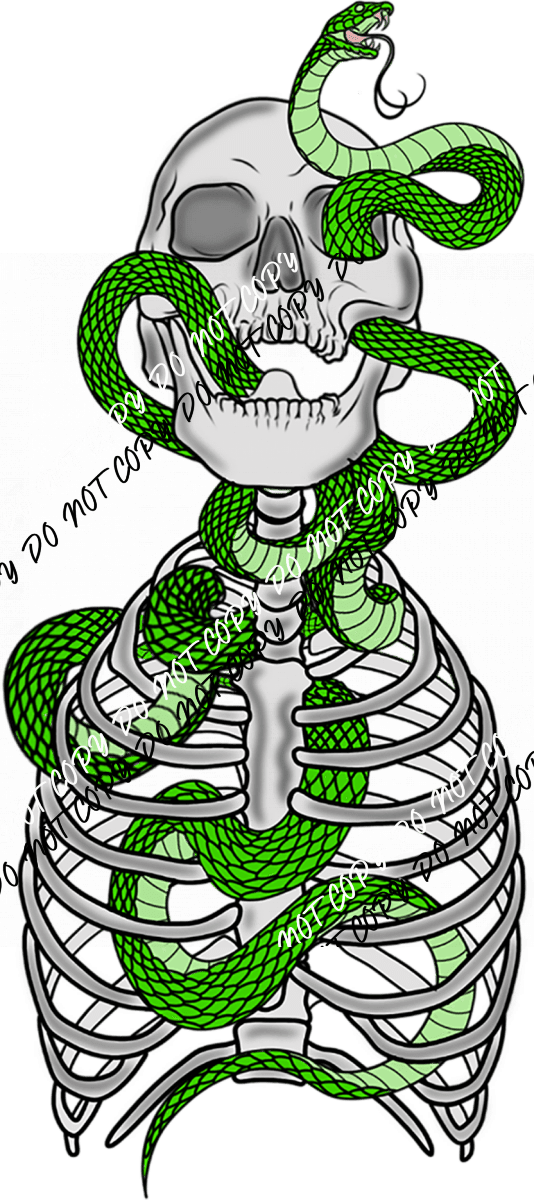 Skeleton with Green Snake DTF Transfer - We Print U Press DTF Transfers