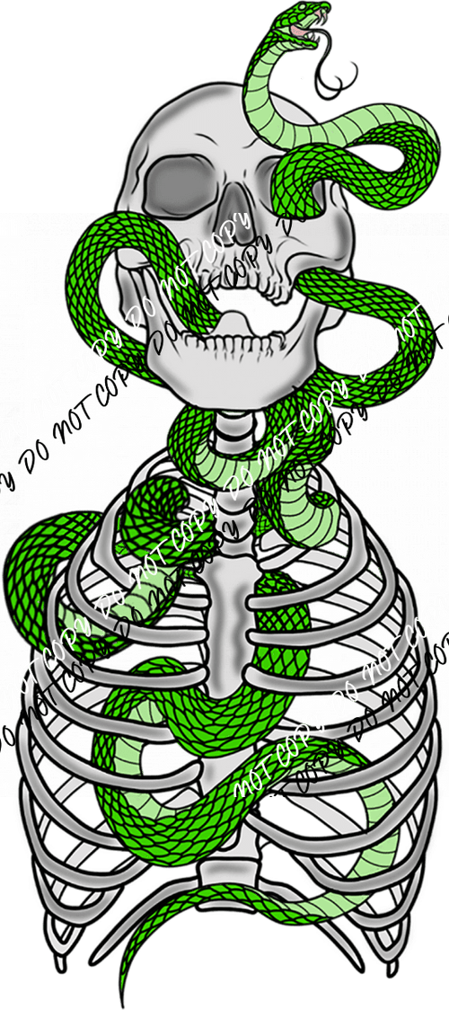 Skeleton with Green Snake DTF Transfer - We Print U Press DTF Transfers