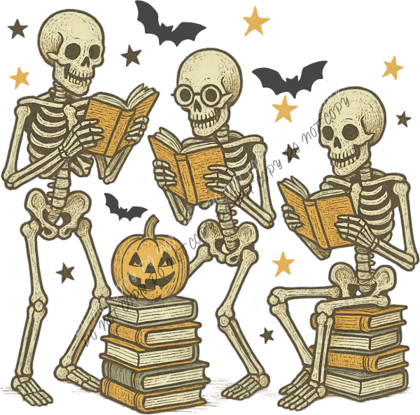 Skeletons Reading Books DTF Transfer RTP DTF Transfers
