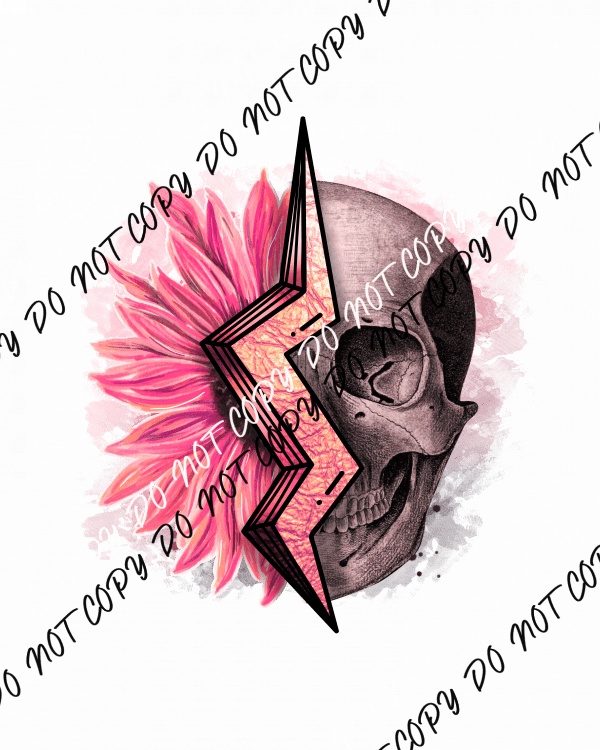 Skull Flower Pink DTF Transfer - We Print U Press DTF Transfers