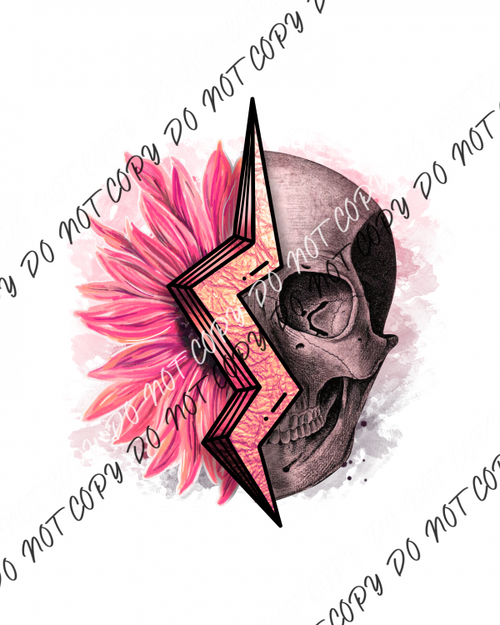 Skull Flower Pink Dtf Transfer