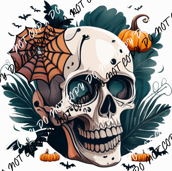 Skull with Foliage Fall DTF Transfer - We Print U Press DTF Transfers