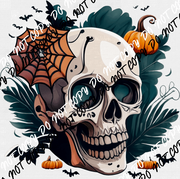 Skull with Foliage Fall DTF Transfer - We Print U Press DTF Transfers