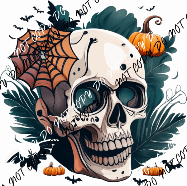 Skull with Foliage Fall DTF Transfer - We Print U Press DTF Transfers