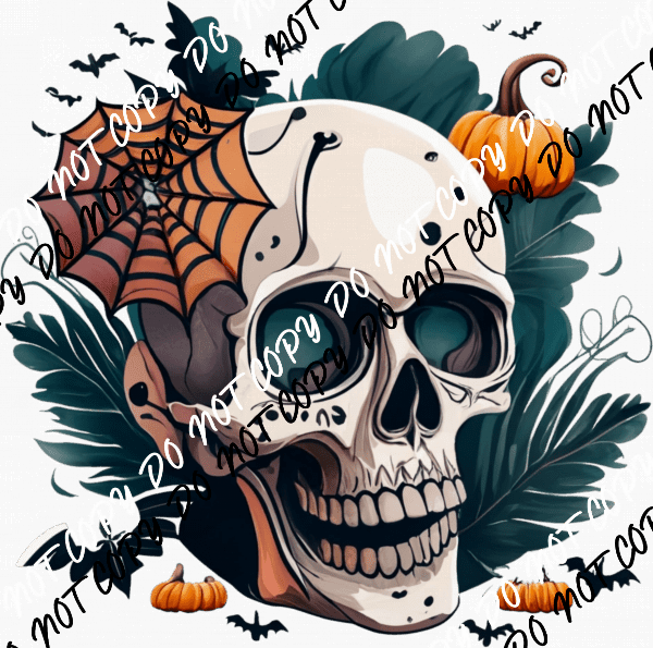 Skull with Foliage Fall DTF Transfer - We Print U Press DTF Transfers