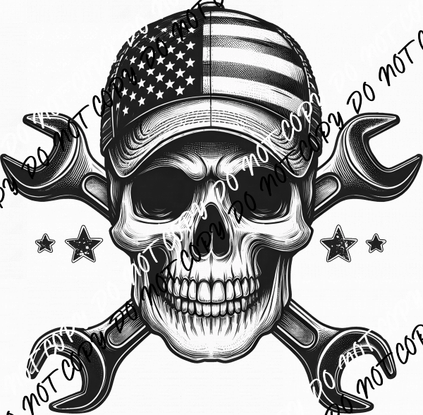 Skull with Patriotic Hat and Tools DTF Transfer - We Print U Press DTF Transfers