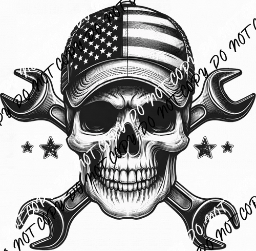 Skull with Patriotic Hat and Tools DTF Transfer - We Print U Press DTF Transfers