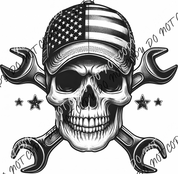 Skull With Patriotic Hat And Tools Dtf Transfer Rtp Transfers