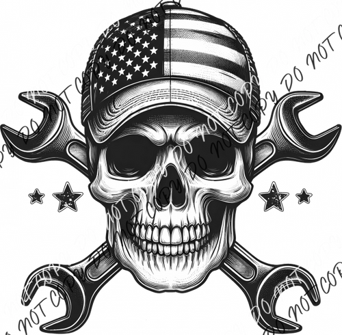 Skull With Patriotic Hat And Tools Dtf Transfer Rtp Transfers