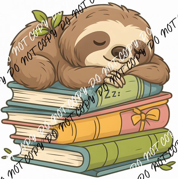 Sleepy Sloth on Books DTF Transfer - We Print U Press DTF Transfers