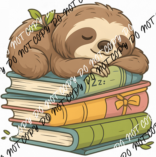 Sleepy Sloth on Books DTF Transfer - We Print U Press DTF Transfers