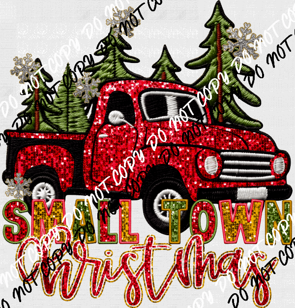 Small Town Truck faux sequin and embroidery DTF Transfer - We Print U Press DTF Transfers