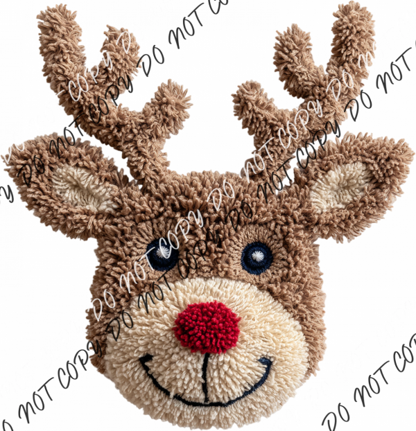 Smiling Reindeer Face Faux Yarn DTF Transfer RTP DTF Transfers