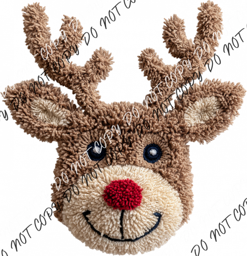 Smiling Reindeer Face Faux Yarn DTF Transfer RTP DTF Transfers
