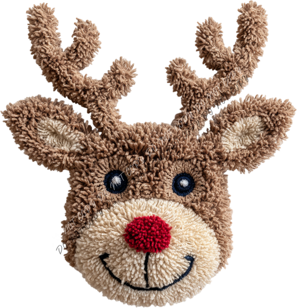 Smiling Reindeer Face Faux Yarn DTF Transfer RTP DTF Transfers