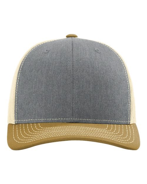 Snapback Trucker Cap - Heather Grey/ Birch/ Amber Gold - We Print U Press DTF Transfers