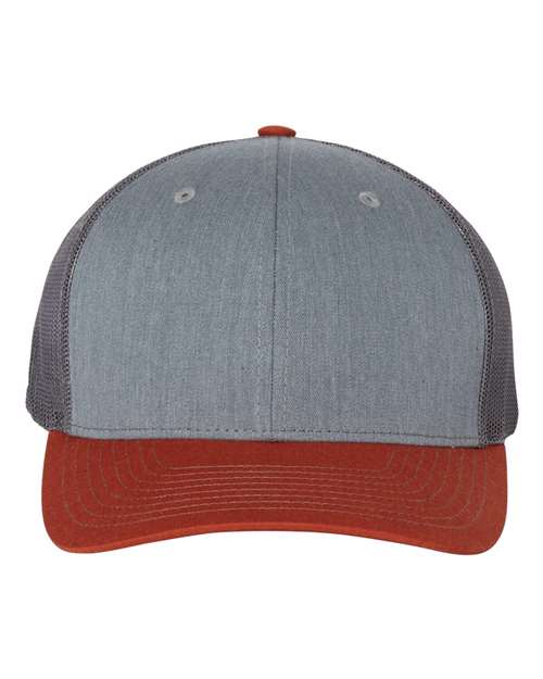 Snapback Trucker Cap - Heather Grey/ Charcoal/ Dark Orange - We Print U Press DTF Transfers